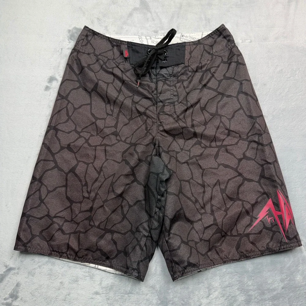 Tony‎ Hawk Board Shorts Mens 30 Grey Black Cracked Print Skate Swim Trunks